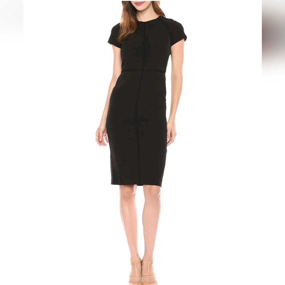 Maggy London Black Dream Crepe Midi Sheath Dress Sz 8 New